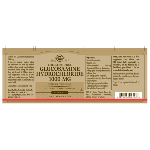 Solgar Glucosamina HCL 1000ml 60 Unidades - Imagem 2