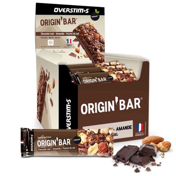 Overstims Caixa De Barras Energéticas De Chocolate Preto E Amêndoa Origin Bar 25 Unidades