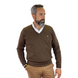 Pasion morena Sweater Gola V Basic Contrast Tweed