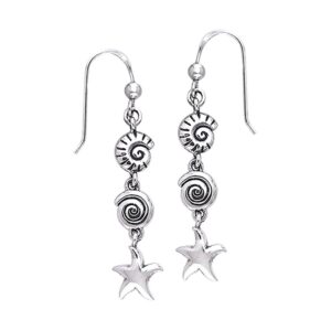 Dive silver Seashell And Starfish Long Hook Earring