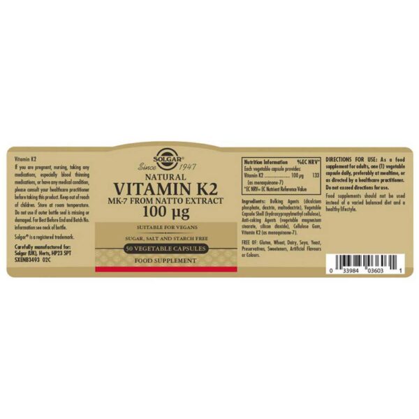 Solgar Vitamin K2 100mcg 50 Unidades - Imagem 2