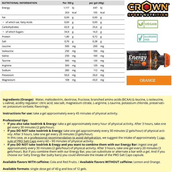 Crown sport nutrition Orange Energy Gels Box 40g 12 Unidades - Image 5