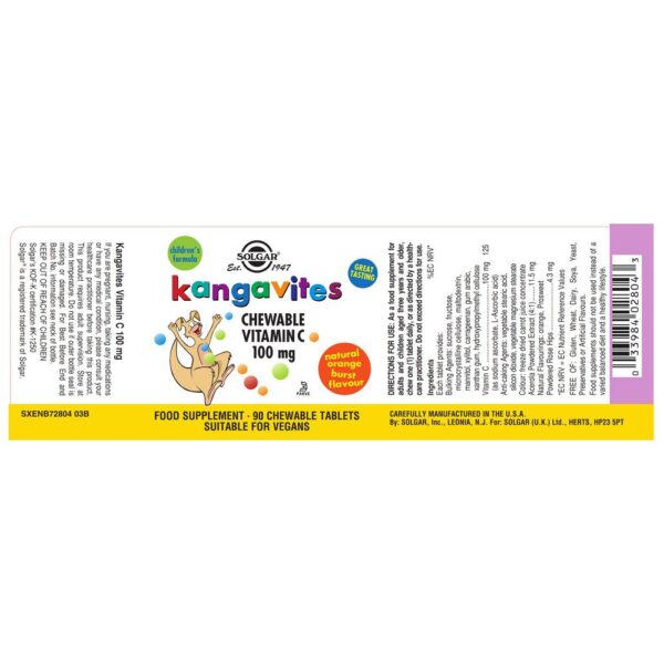 Solgar Kangavites Vitamin C 100mg 90 Unidades - Imagem 2
