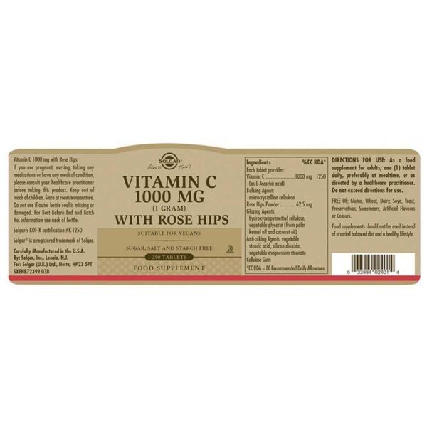 Solgar Cinórrodo C 1000mg 250 Unidades - Imagem 2