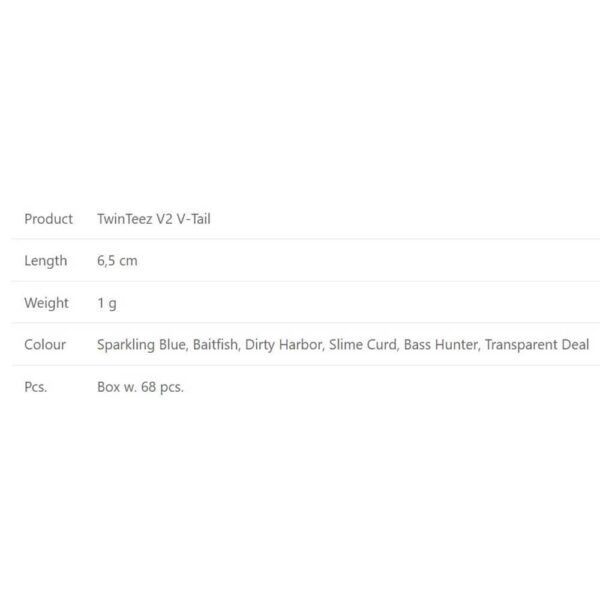 Westin Isca Macia TwinTeez V2 V-Tail 65 mm 1g 68 Unidades - Imagem 3