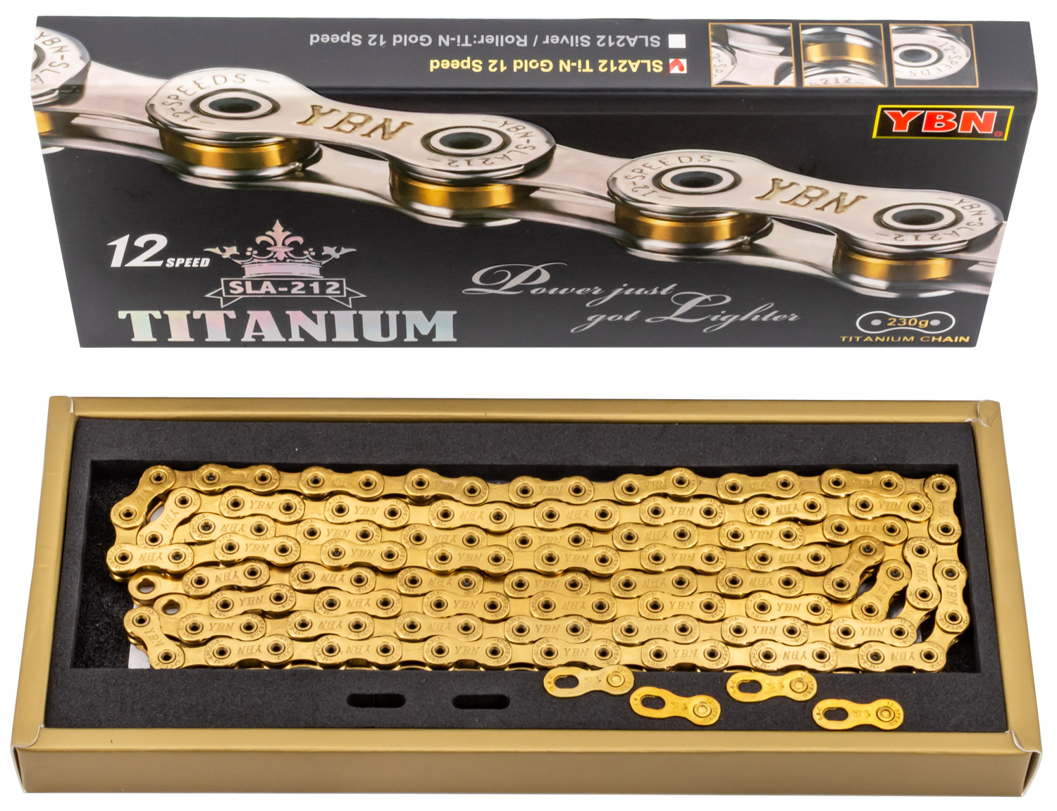 YBN SLA 212 Ti-N Titanium 12-Speed Chain Hollow Pin