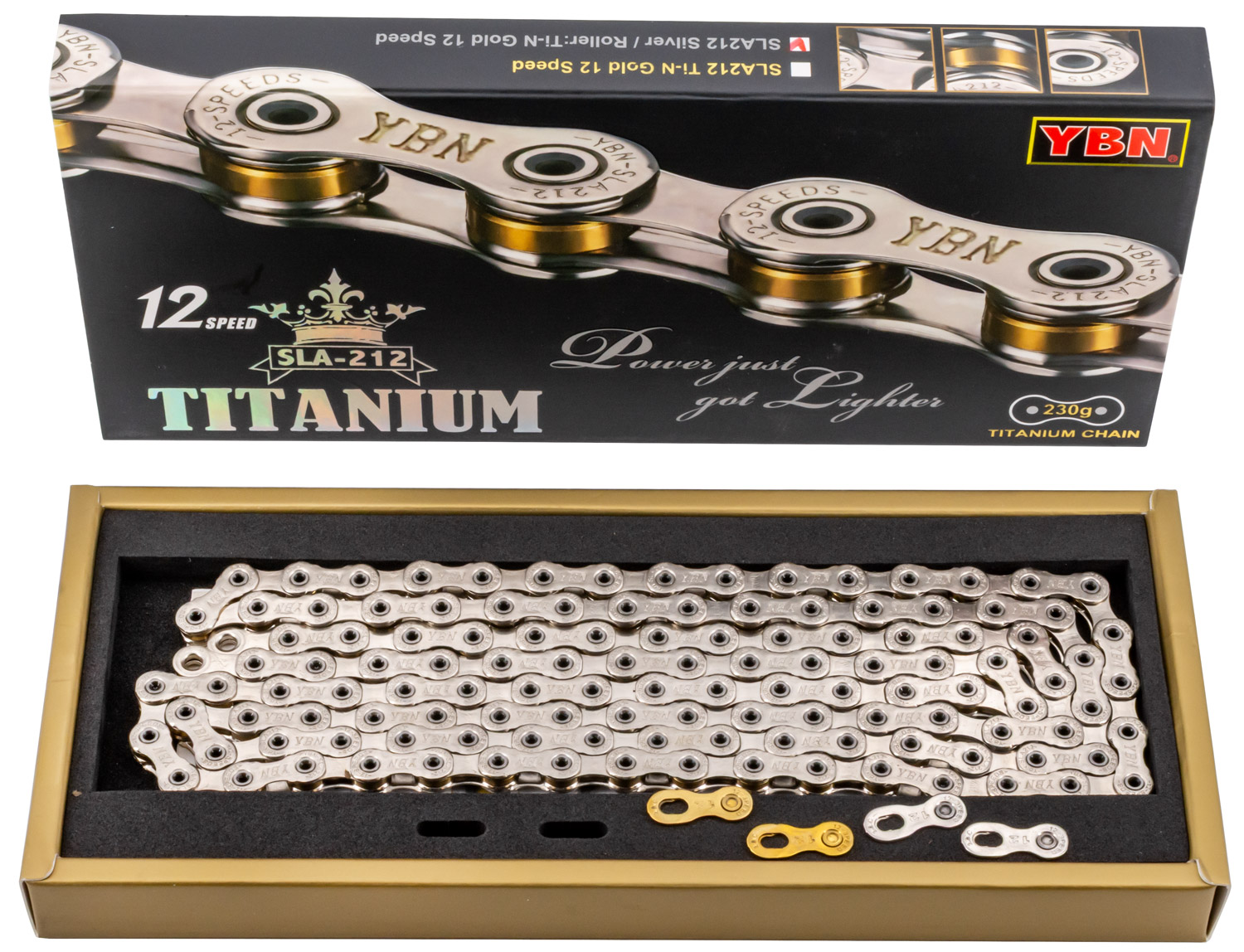 YBN SLA 212 S2 Titanium 12-Speed Chain Hollow Pin