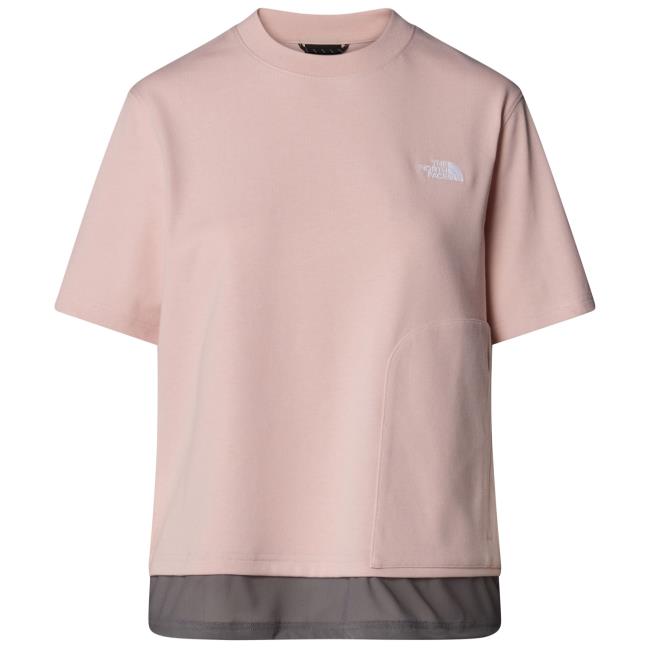the north face w fabric mix ss tee - ap pink moss
