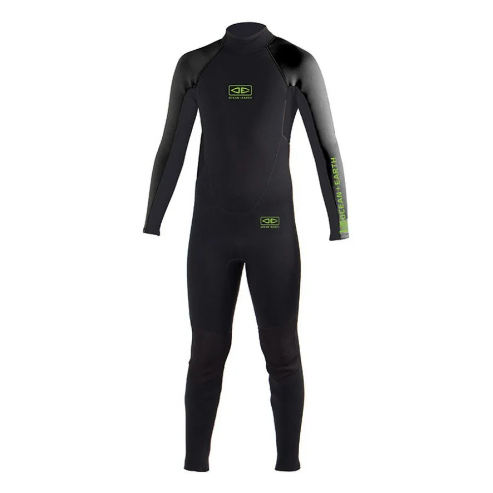 Ocean & earth Fato de neoprene de manga comprida com fecho de correr nas costas para jovens Surf School 3/2 mm Steamer Flatlock