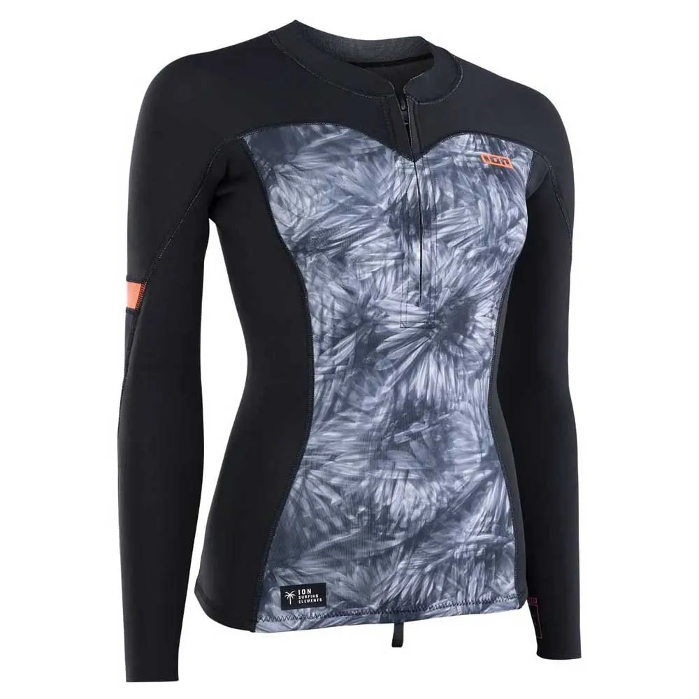 ION Camisola rashguard feminina de manga comprida com meio fecho éclair Neo Zip Top 1.5 mm