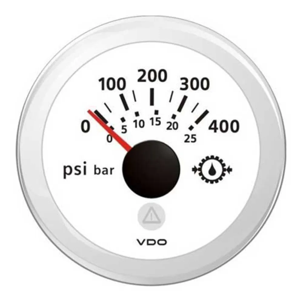 VDO Manômetro de pressão de óleo de escala dupla com moldura redonda de 0-400 Psi 10-184 ohms