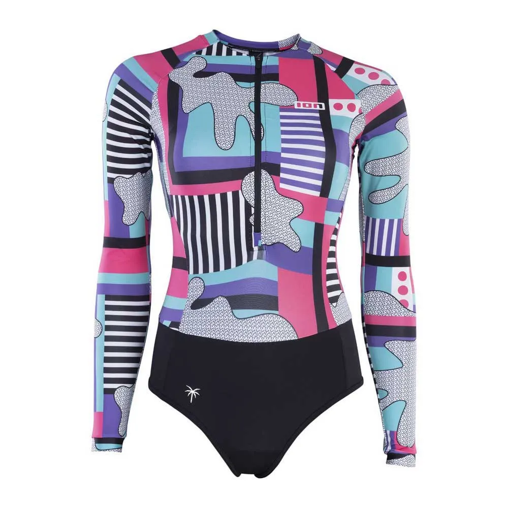 ION Camisola rashguard feminina de manga comprida com meio fecho éclair